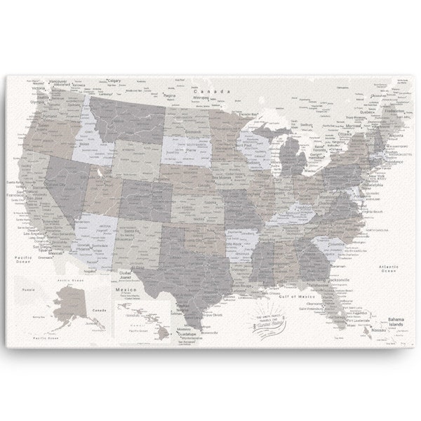 Farm House Push Pin US Map, Personalized United States Map Gift, USA Map On Canvas, Rustic Push Pin Travel Map, Modern Farmhouse Map, Pins