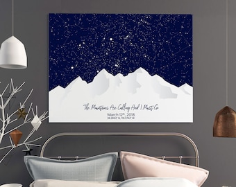 The Mountains Are Calling And I Must Go, Mountains Quote, Personalized Map Art, Custom Star Map, Custom Anniversary Present, Gift For Couple