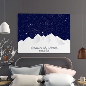 Las montañas están llamando y debo ir, cita de montañas, arte de mapa personalizado, mapa de estrellas personalizado, regalo de aniversario personalizado, regalo para pareja