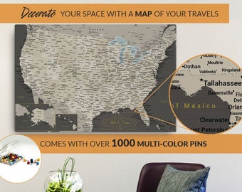 Personalized Push Pin US Travel Map, Anniversary Gift