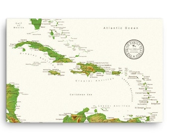 Caribbean Push Pin Map, Caribbean Island Map, Map of Caribean, Cruise Ship Map, Caribbean Travel Map, Caribbean Trip Map, Island Map