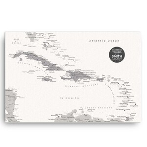Mapa cinza claro do Caribe, Bahamas, Mapa das Bahamas, Mapa do Caribe Push Pin, BVI, Trinidad e Tobago, Anguilla, Turks e Caicos, Mapa de Nassau