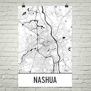 Nashua Map, Nashua Art, Nashua Print, Nashua NH Poster, Nashua Wall Art, Nashua Gift, Map of New ...
