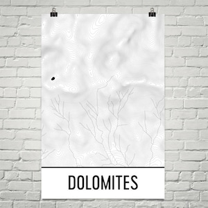 Dolomitas, impresión de dolomita, Dolomitas cordillera, impresión de Italia, mapa topográfico, líneas de contorno, senderismo regalo, Italiano, montaña de la lámina