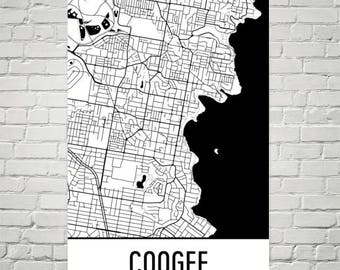 Coogee Australia-kaartafdruk, moderne stadsstraatkunst