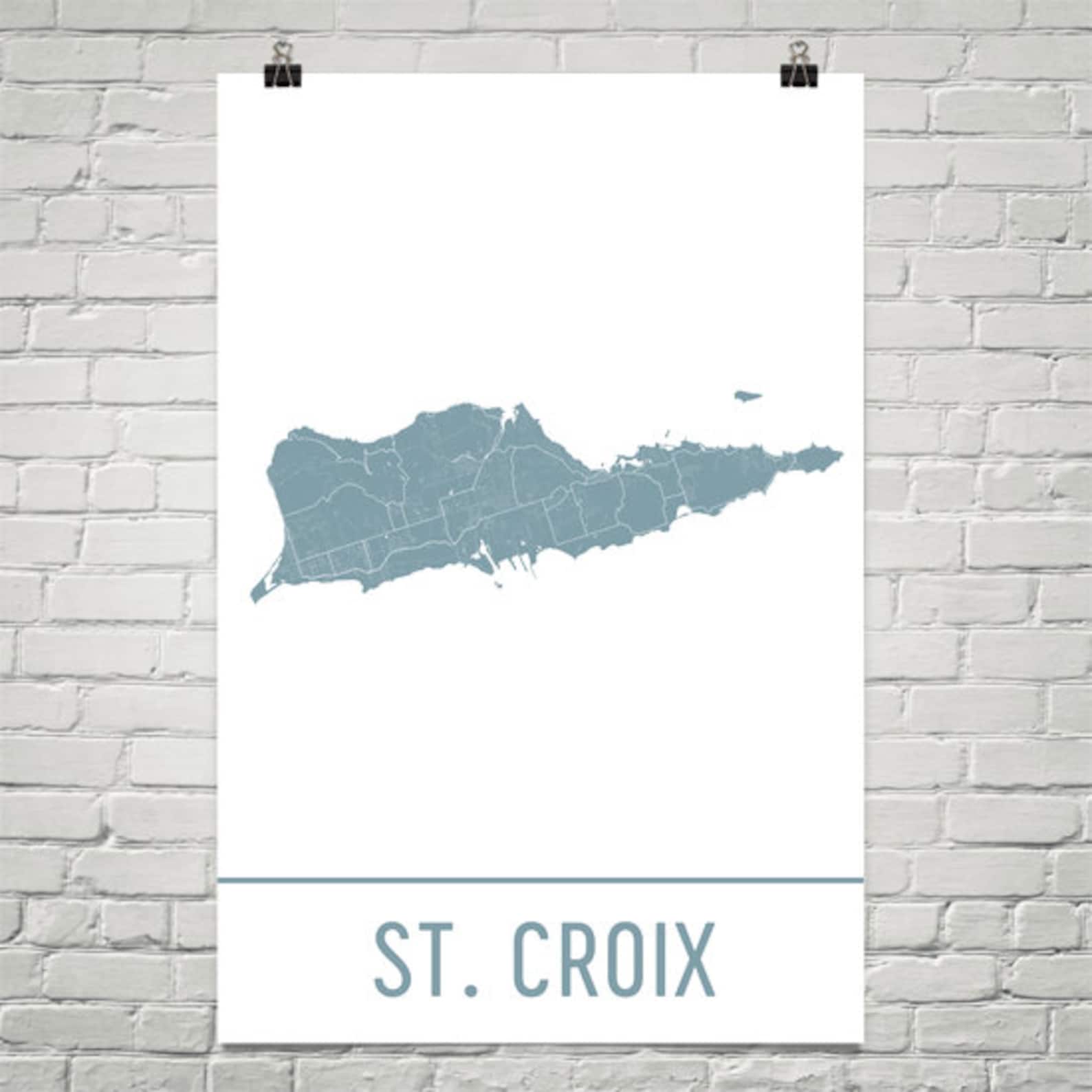 St. Croix Map St. Croix Art St. Croix Print St. Croix Etsy