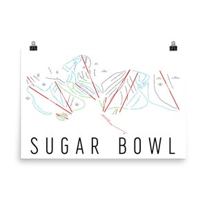 Zucker Schüssel Ski Karte Kunst, Lake Tahoe, Reno, Sugar Bowl California, Zuckerdose Wanderkarte, Ski-Lift, Ski Lodge Dekor, Ski-Druck, Trail Zeichen