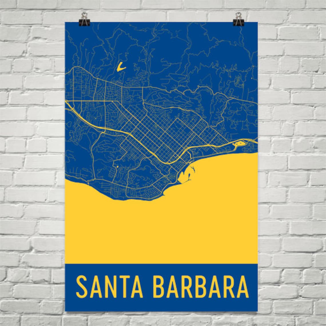 Santa Barbara Map Santa Barbara Art Santa Barbara Print | Etsy