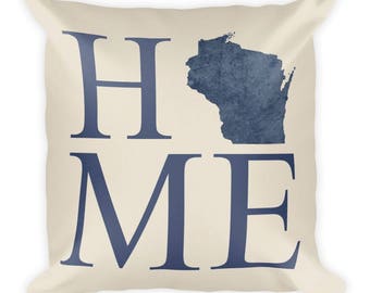 Cojín con el mapa de Wisconsin: cojín decorativo para el hogar hecho en EE. UU.