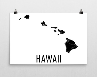 Stampa artistica della mappa delle Hawaii, mappa stradale moderna dell'isola, arredamento hawaiano