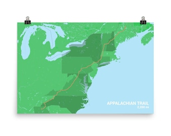 Poster kaart Appalachian Trail: wandelkunstafdruk VS