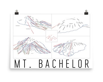 Impresión artística del mapa de pistas de esquí del Monte Bachelor: decoración de pared de Oregón