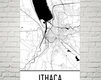 Ithaca NY Map Kunstdruck: Moderne Stadtkarte Straßenkarte