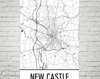 New Castle PA Map Art Print, Modern City Street Design