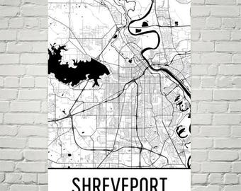Shreveport Louisiana Map Art Print, Cityscape Decor