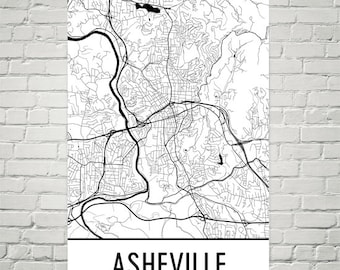 Stampa artistica della mappa stradale di Asheville, Carolina del Nord: arredamento moderno per la casa