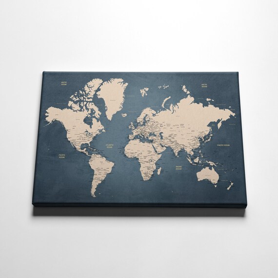 Mappa del viaggiatore del mondo, mappa del mondo grigia e blu