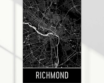 Impression d'art de carte de Richmond en Virginie : décoration de rue moderne