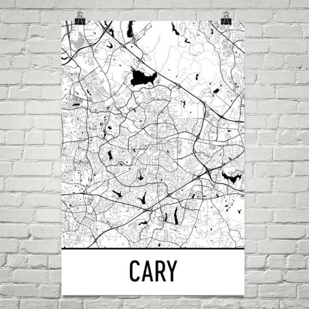 Cary Map, Cary Art, Cary Print, Cary NC Poster, Cary Wall Art, Cary Gift, Map of North Carolina ...