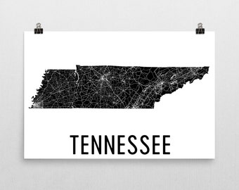 Wydruk artystyczny mapy Tennessee: nowoczesna dekoracja mapy drogowej stanu