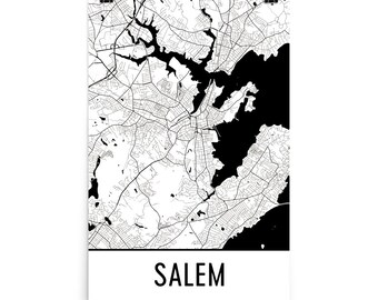 Impresión artística del mapa de Salem, Massachusetts: diseño moderno de calles urbanas