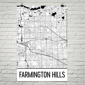 Farmington Hills Map, Farmington Hills Art, Farmington Hills Print, Farmington Hills Poster, Wall Art, Gift, Map of Detroit, Michigan Decor