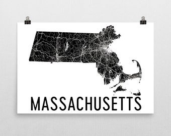 Massachusetts Wall Art, Massachusetts Map, Massachusetts Gifts, Massachusetts Print, Massachusetts Art, Decor, Poster, Map of Massachusetts