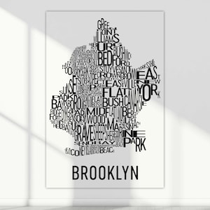 Impression de la ville de Brooklyn typographie quartier carte art de la ville, art mural Brooklyn, affiche d'art de Brooklyn, cadeau, carte de Brooklyn, oeuvre d'art de Brooklyn NY