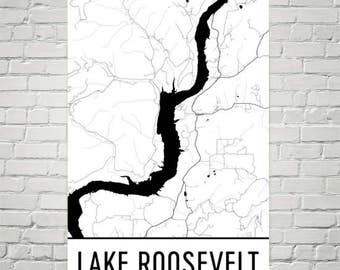 Lake Roosevelt Washington, Lake Roosevelt WA, Washington Art, Washington Decor, Lake Map, Roosevelt WA Lake Art, Cottage Decor, Lake House