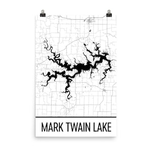 Mark Twain Lake, Mark Twain Lake MO and AR, Mark Twain Missouri, Missouri Map, Lake Map, Art, MO Art, Missouri Art