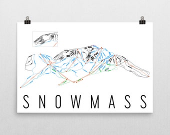 Snowmass Mountain Ski Map Art, Snowmass Colorado, Snowmass Trail Map, Snowmass Ski Resort Print, Aspen, Aspen Wall Art, Aspen Art, Ski Gifts