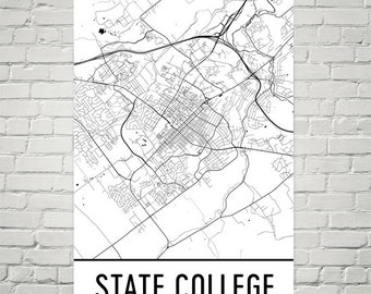 State College PA Street Map Art Print, Modern Wall Decor