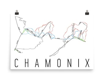 Chamonix Ski Resort Trail Map Art Print, France