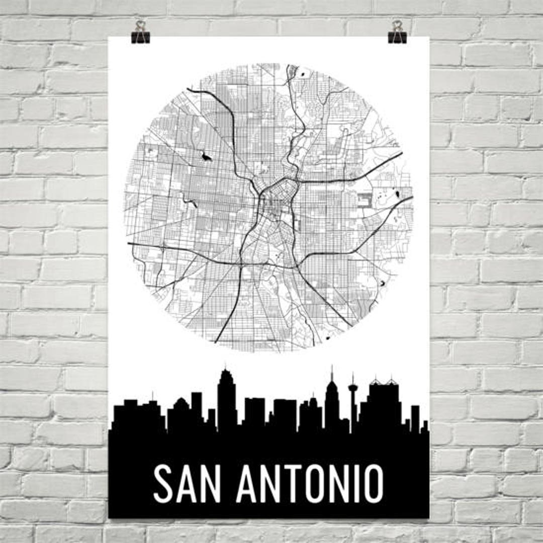San Antonio Skyline, San Antonio Map, San Antonio Skyline Art, San
