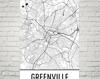 Greenville Map, Greenville Art, Greenville Print, Greenville SC Poster, Greenville Wall Art, Greenville Gift, Map of Greenville, Decor, Map