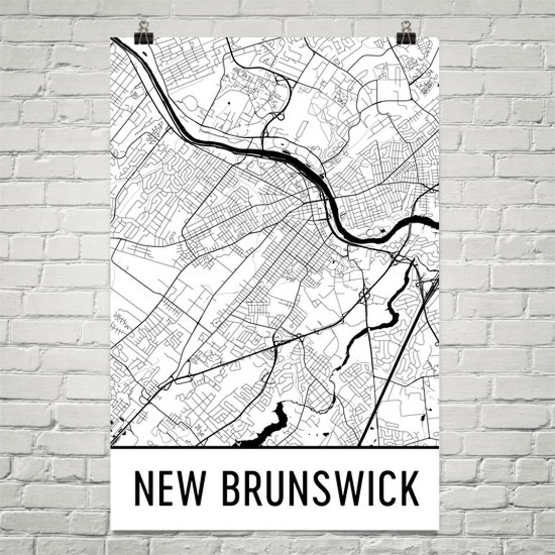 New Brunswick Map, New Brunswick Art, New Brunswick Print, New Brunswick NJ Art Poster, New ...