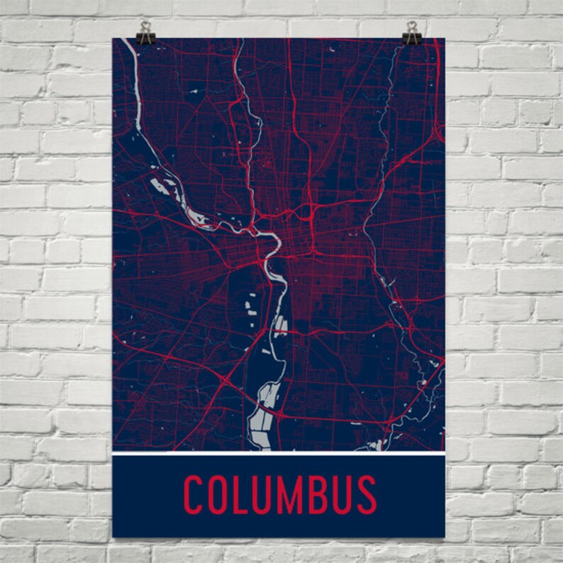 Columbus Ohio Map Art Print Columbus Map Art Poster Columbus Etsy