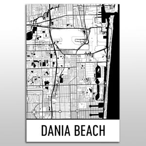 Lámina artística con mapa de calles de Dania Beach, Florida - Póster moderno del sur de Florida