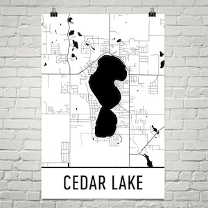 Cedar Lake Indiana, Cedar Lake IN, Cedar Lake Map, Indiana Map, Indiana House Decor, Lake Map, Cedar Lake Fishing, Boating, Lake House Art