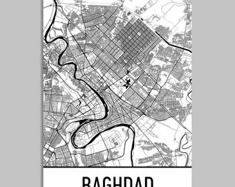 Baghdad City Map Art Print: Iraq Street Map Poster