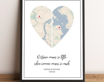 Long Distance Relationship Gift, LDR Gift For Him, Long Distance Friendship, Moving Away Gift, Best Friend Gift, Far Away Gift, Heart Map