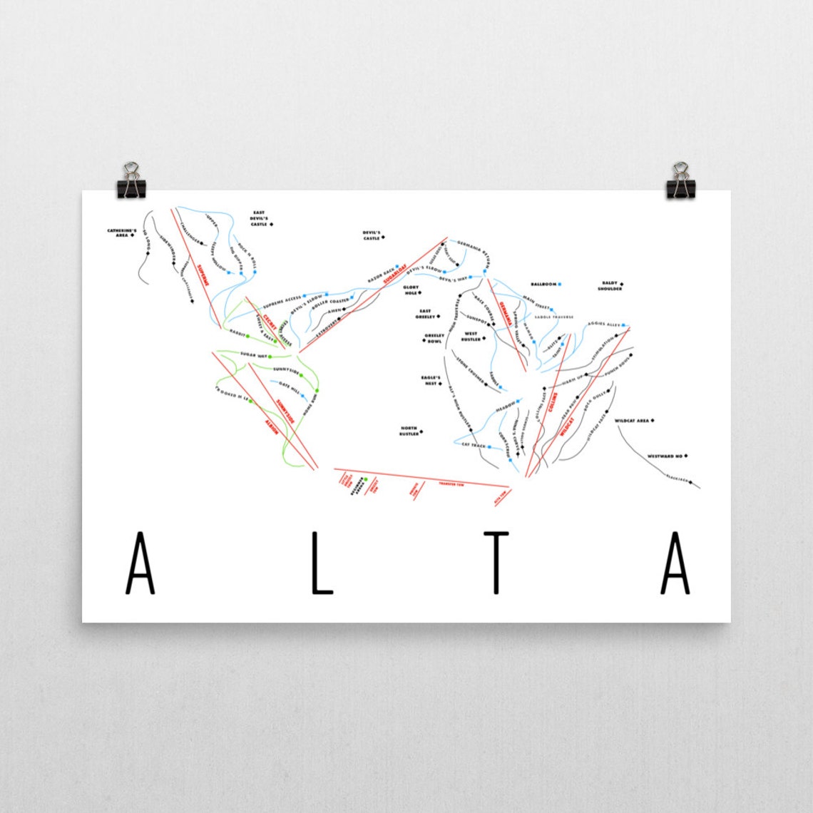 Alta Ski Map Art Alta Utah Ski Utah Alta Trail Map Alta Etsy
