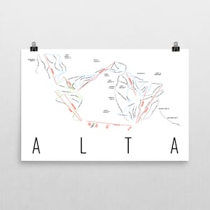 Alta Ski Mappa Art, Alta Utah, Utah sci, mappa dei sentieri escursionistici di Alta, Alta Ski Resort, Ski House, sci Casa Decor, sedia di sci, Ski Lift, sci Lodge Decor