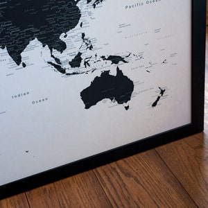 Framed Push Pin World Map, Travel Tracker, Personalized Pushpin Cork Board