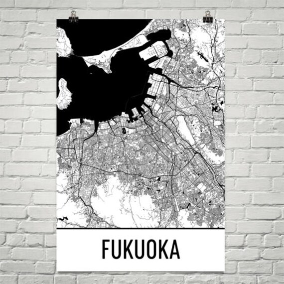Fukuoka Map Fukuoka Art Fukuoka Print Fukuoka Japan Poster Etsy