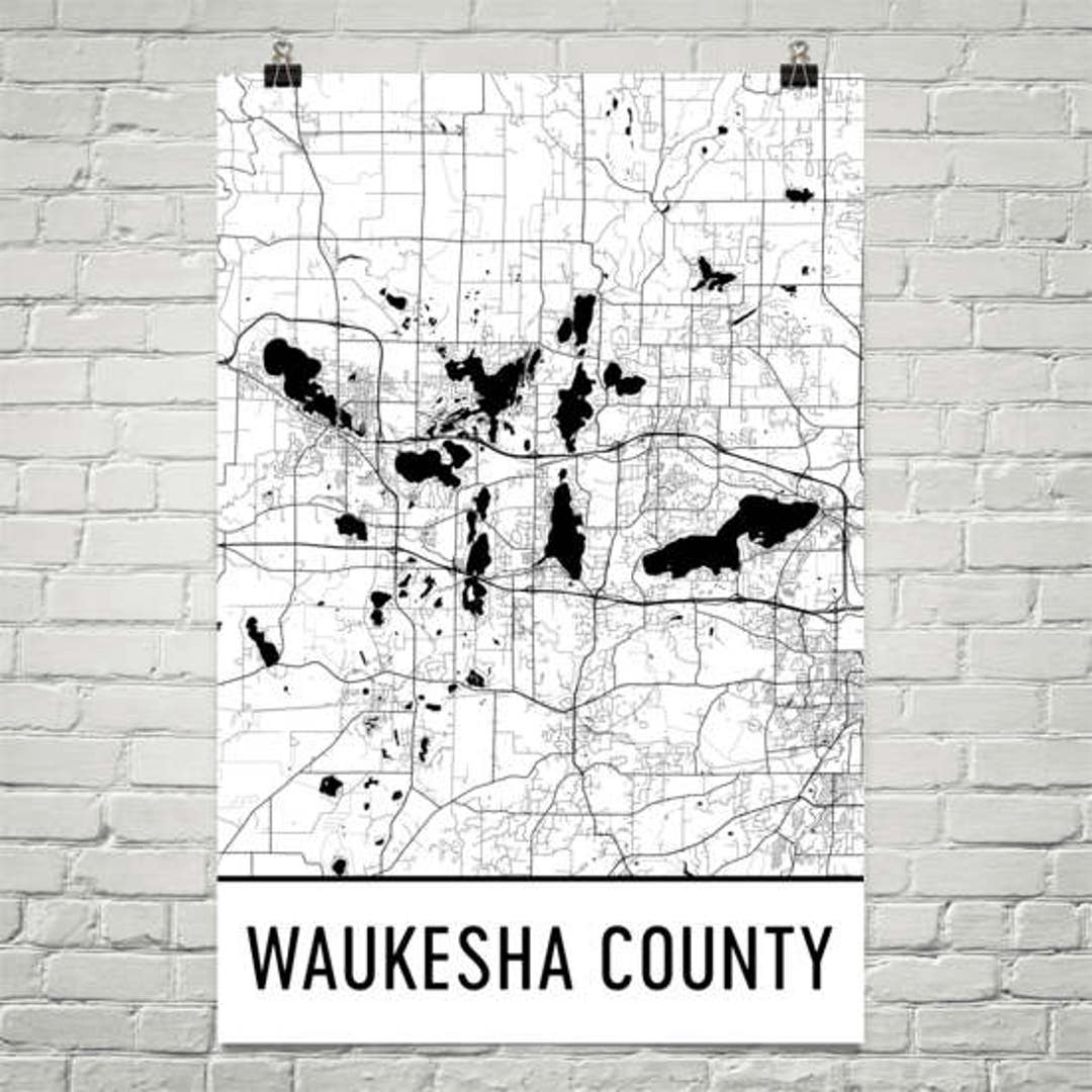 Waukesha County Wisconsin Lake Map Art Print Lake Country Decor Etsy Il Bdtz 
