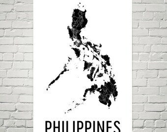 Impresión artística del mapa de Filipinas: mapa callejero moderno, hecho en EE. UU.