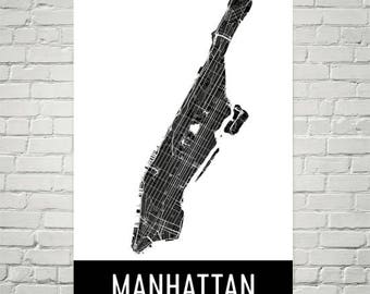 Manhattan Map, Manhattan Art, NYC Print, New York Map Manhattan Poster, Manhattan Wall Art, New York Gift, Map of Manhattan, Manhattan Decor