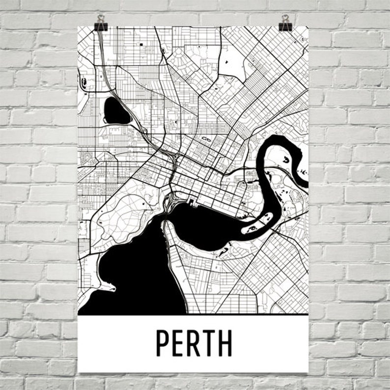 Perth Map Perth Art Perth Print Perth Australia Poster Etsy