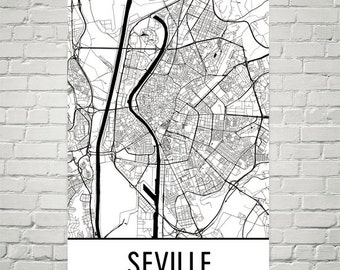 Seville City Map Art Print, Modern Home Decor